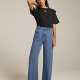 Flowy palazzo jeans dark wash