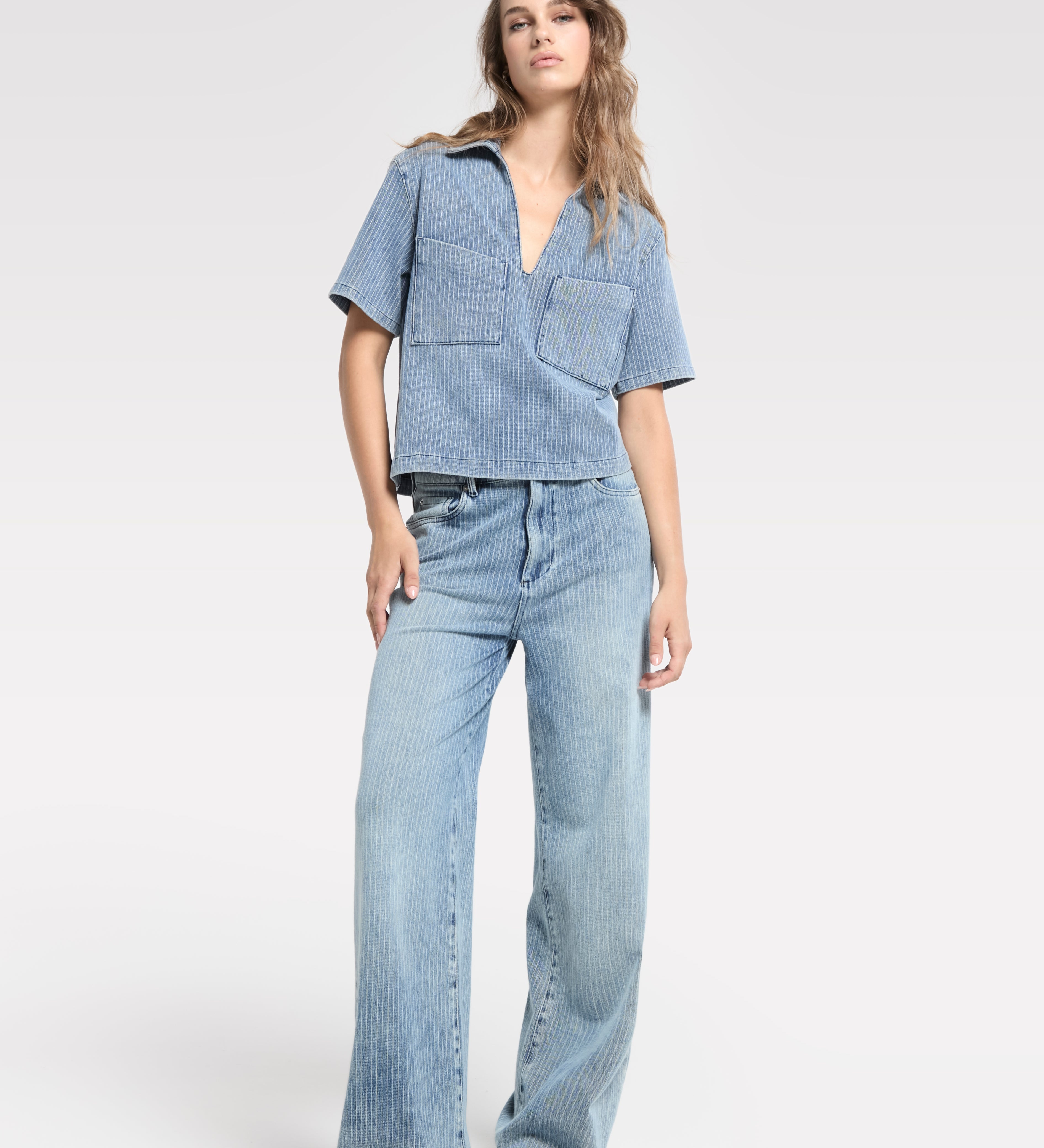 James Striped Wide Leg Jeans