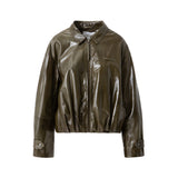 Draped leather jacket