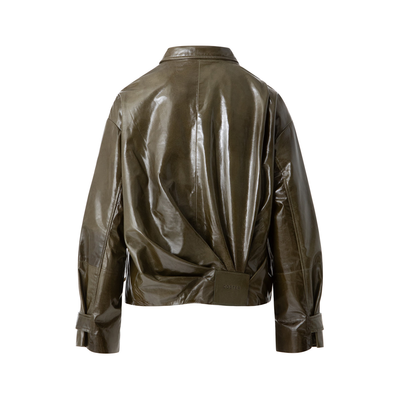Draped leather jacket