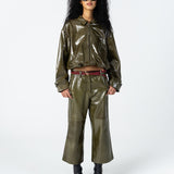 Draped leather jacket
