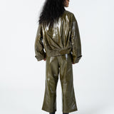 Draped leather jacket